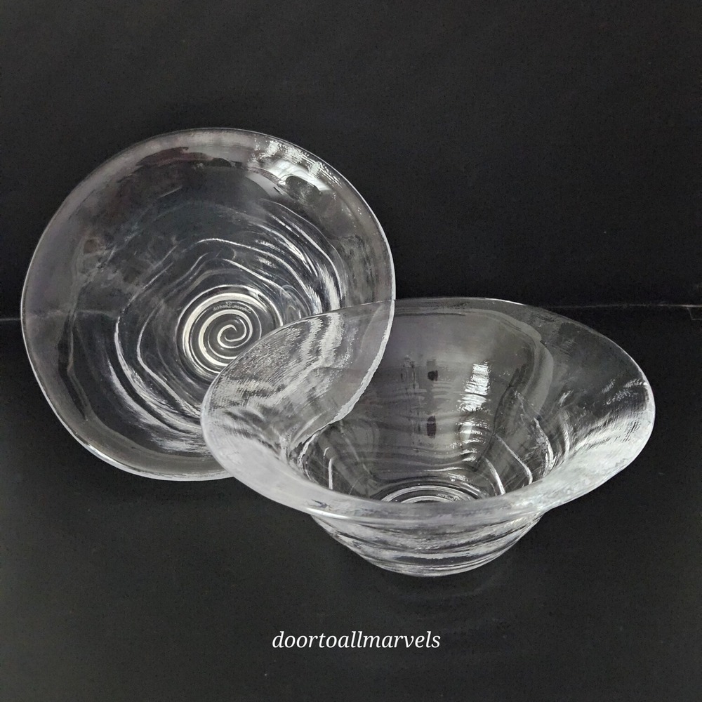 2 Simon Pearce Thetford Swirl Bowls Blown Glass 6.25" Scandi Modernist MCM